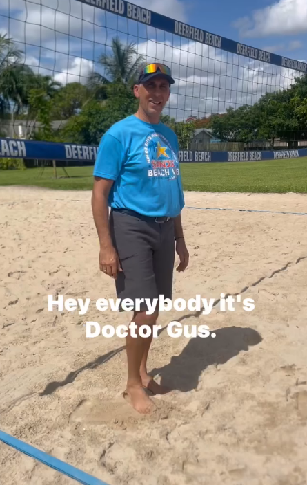 Dr. Gus practicing barefoot on the beach at Deerfield Beach